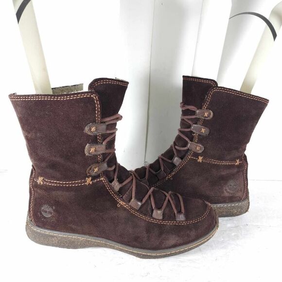 Timberland Women's Reykir Ghillie US 8M Brown Suede Sherpa Lined Winter Boots - Picture 6 of 16